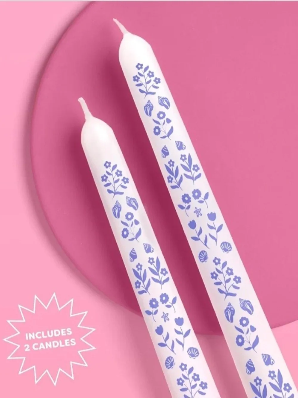 Fetti Blue Coastal Taper Candles Set of 2 White Floral Nautical Beach Decor